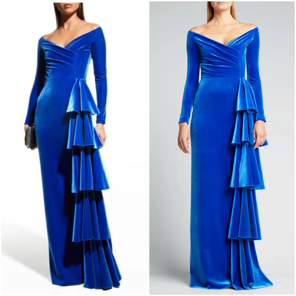 Chiara Boni La Petite Robe Trinity V-Neck Side-Drape Velvet Gown NWT US 8/Medium
